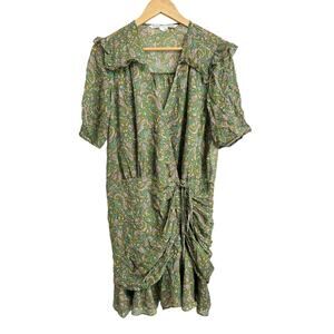 Veronica Beard Ruched Dakota Paisley silk‎ mini dress in Fern multi size 12 $550